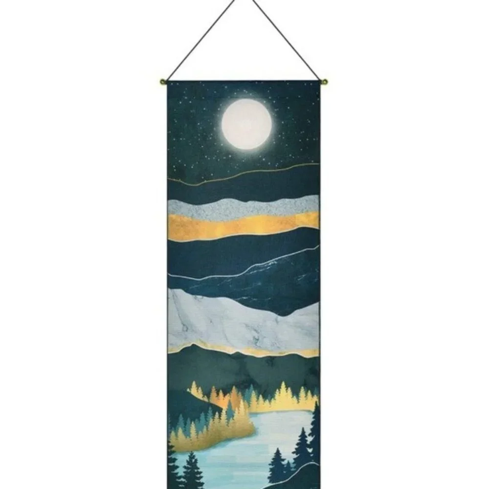 Night Sky Forest Mountain Nature Tapestry Banner